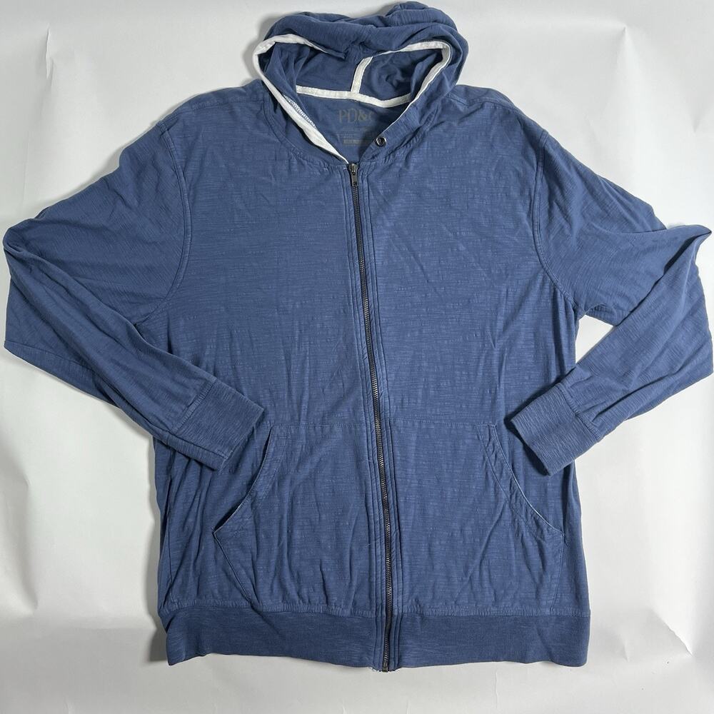 PD&C Men’s Blue Full Zip Hoodie Cotton Crew Neck Hooded Pockets XL